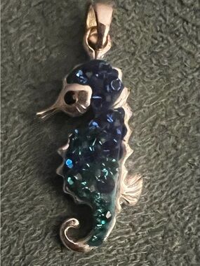 Dainty Blue-Green Crystal Seahorse Pendant